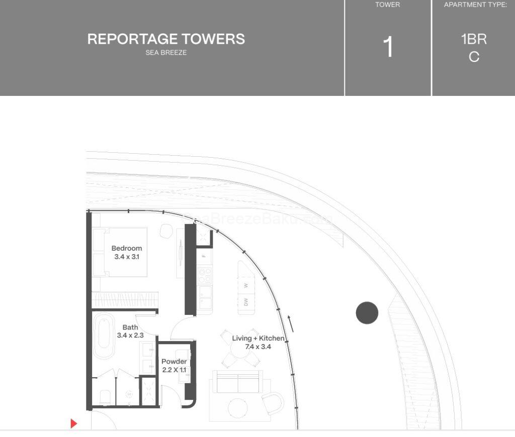 Investment Opportunity: 1-Bedroom Sea View Apartment in Reportage Heights, Sea Breeze Baku